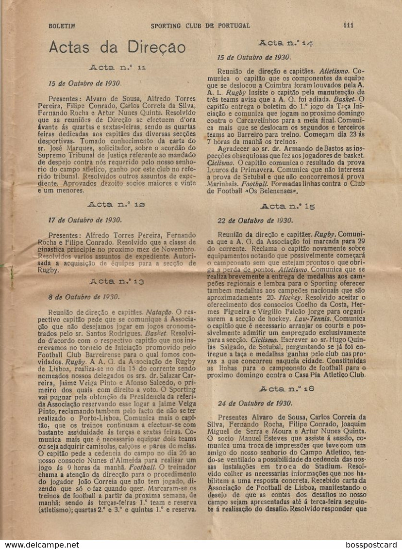 Lisboa - Boletim Do Sporting Clube De Portugal Nº 96, 31 De Dezembro De 1930 (16 Páginas) - Jornal - Futebol - Estádio - Sports