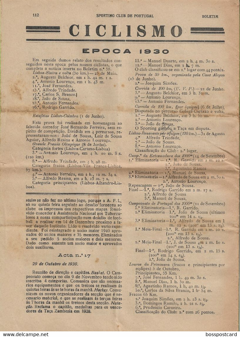 Lisboa - Boletim Do Sporting Clube De Portugal Nº 96, 31 De Dezembro De 1930 (16 Páginas) - Jornal - Futebol - Estádio - Sports