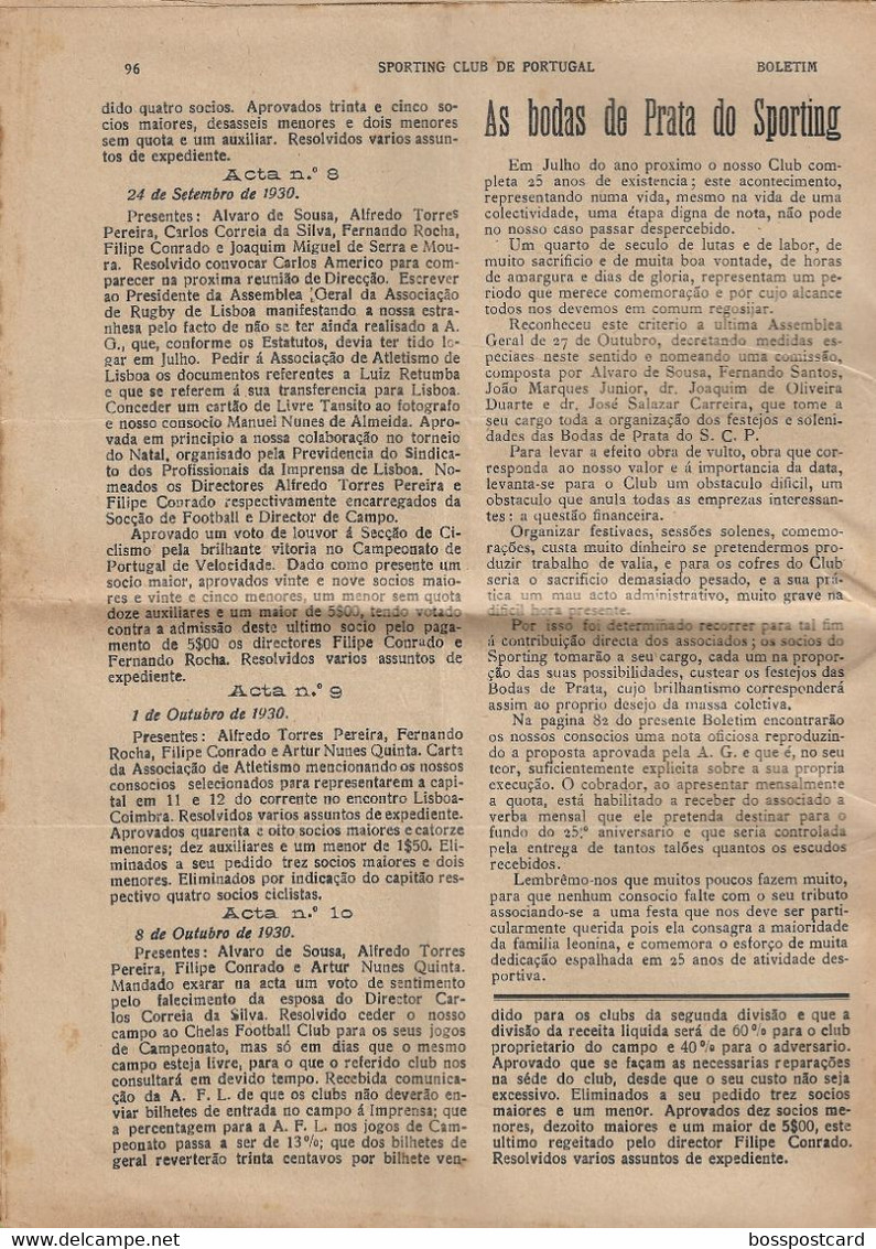 Lisboa - Boletim Do Sporting Clube De Portugal Nº 95, 30 De Novembro De 1930 (16 Páginas) - Jornal - Futebol - Estádio - Sport