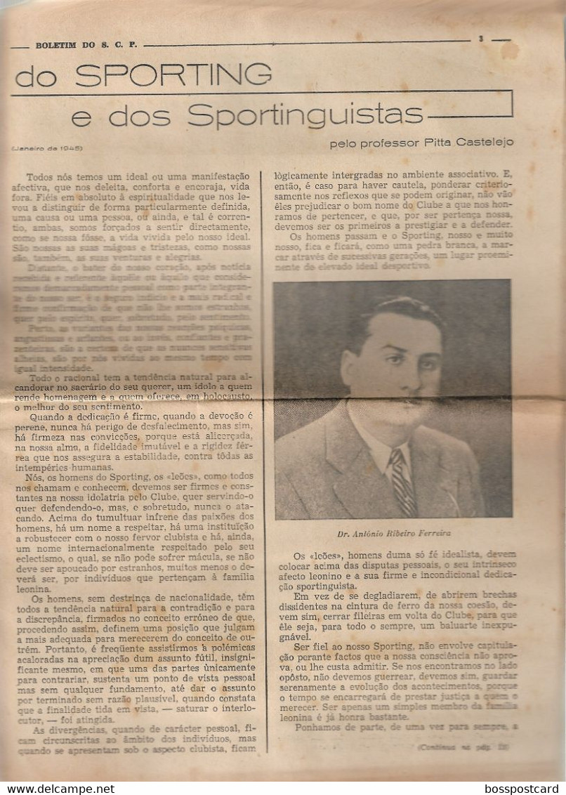 Lisboa - Boletim Do Sporting Clube De Portugal Nº 8, Série IV, Fevereiro De 1945 (16 Páginas) - Jornal - Futebol Estádio - Sports