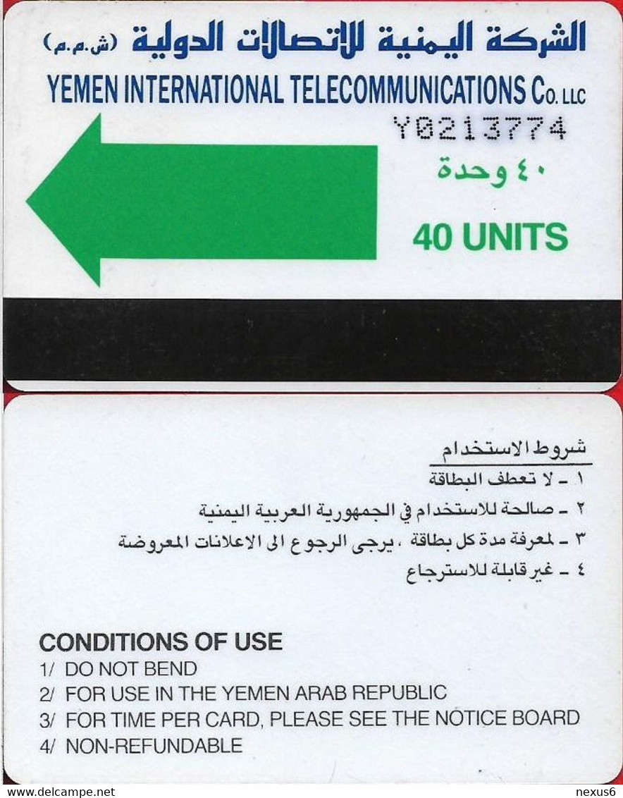 Yemen - Yemen Intl. Telecom. - Autelca - Green Arrow - Cn. Y+7 Digits (dashed), 1990, 40U, Used - Jemen