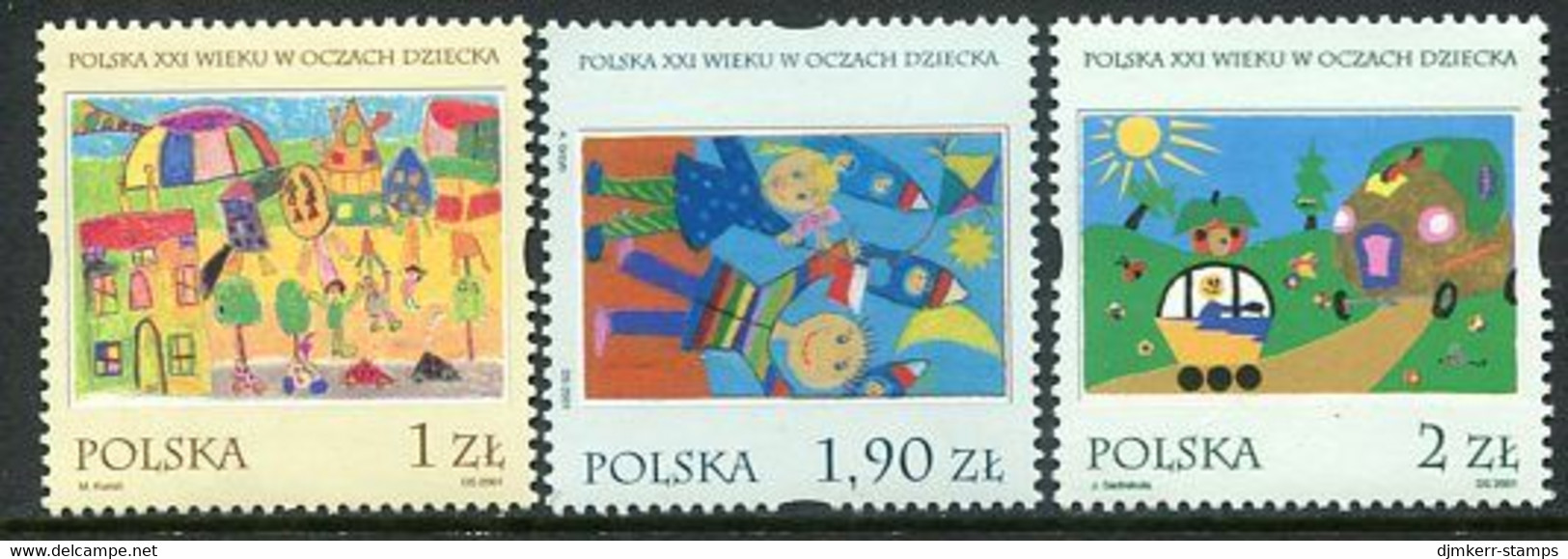 POLAND 2001 Children's Drawings MNH / **.  Michel 3921-23 - Unused Stamps