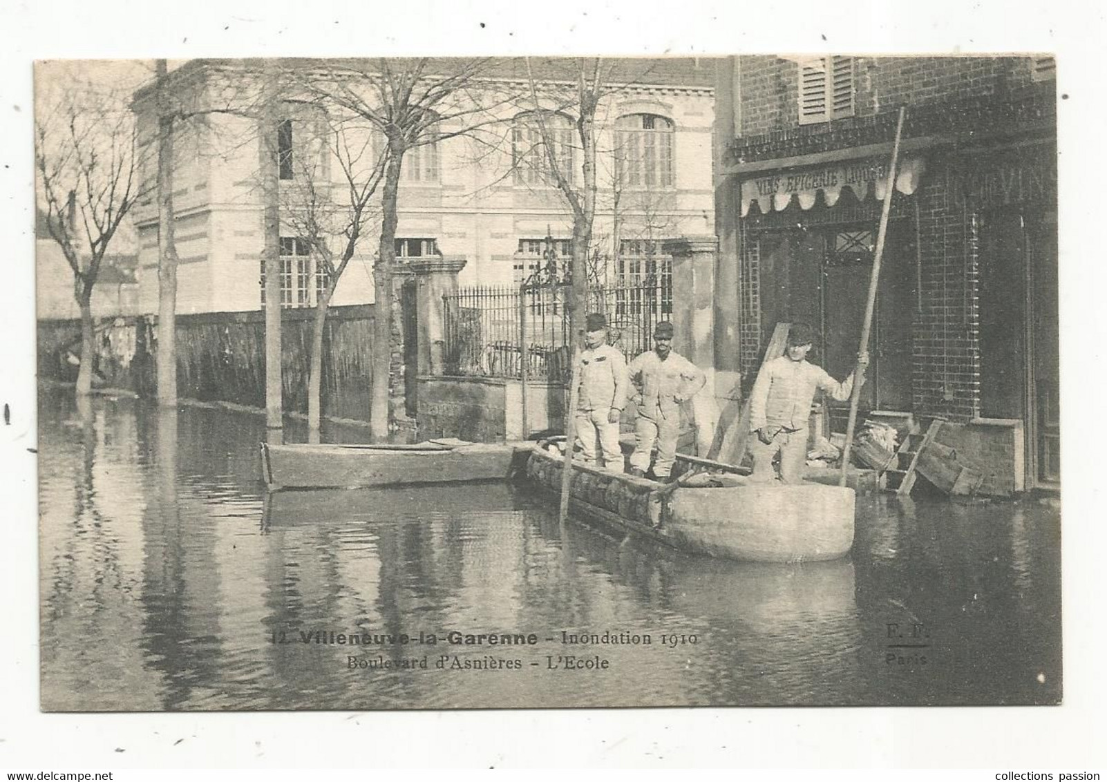 Cp , 92 , VILLENEUVE LA GARENNE , Inondation 1910 , Boulevard D'Asnières ,l'école , Vierge - Villeneuve La Garenne