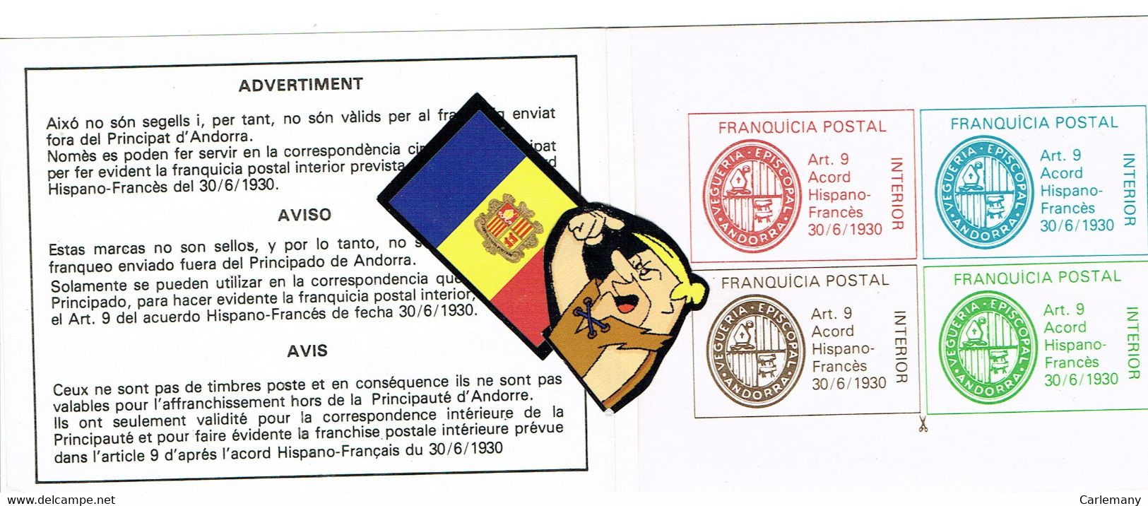 ANDORRA ANDORRA VIGUERIE 4 SELLOS FRANQUICIE CARNET X 5 UNITES - Vicariato Episcopale