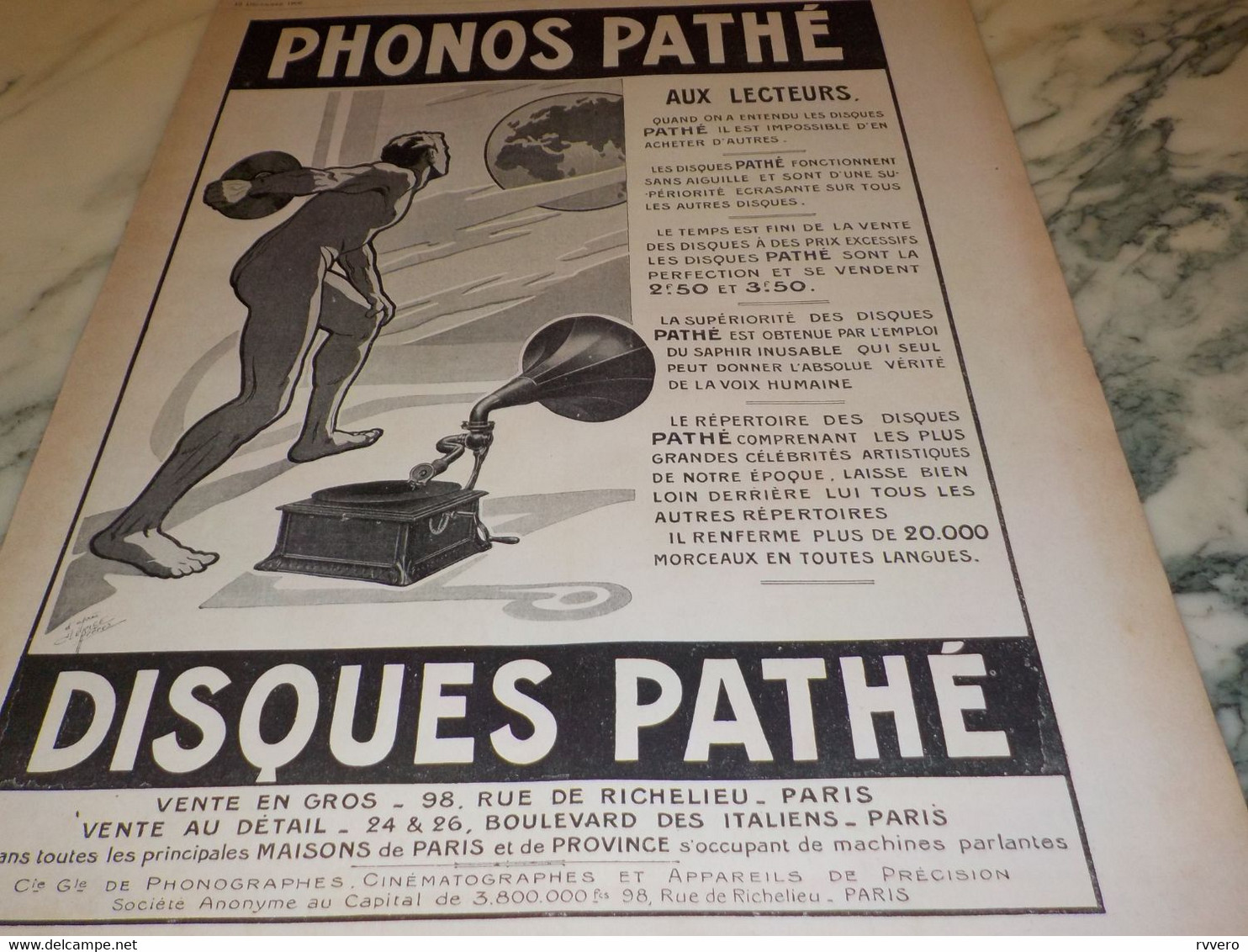 ANCIENNE PUBLICITE PHONOGRAPHES DE PATHE 1906 - Affiches & Posters