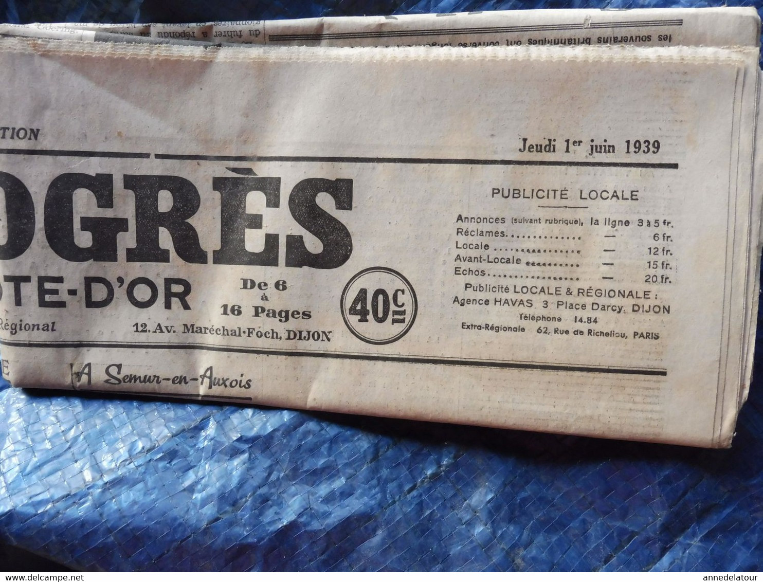 1939  LE PROGRES  :La "Course De La Bague " à Semur-en-Auxois ; Les Légionnaires Allemands à Hambourg   ; Etc - Allgemeine Literatur