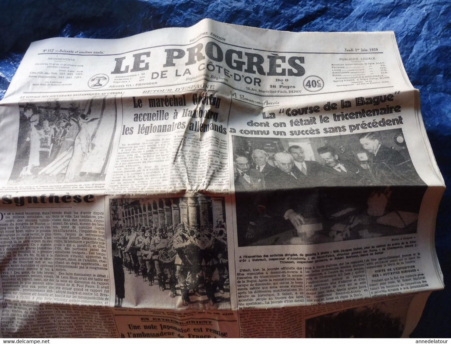 1939  LE PROGRES  :La "Course De La Bague " à Semur-en-Auxois ; Les Légionnaires Allemands à Hambourg   ; Etc - Algemene Informatie