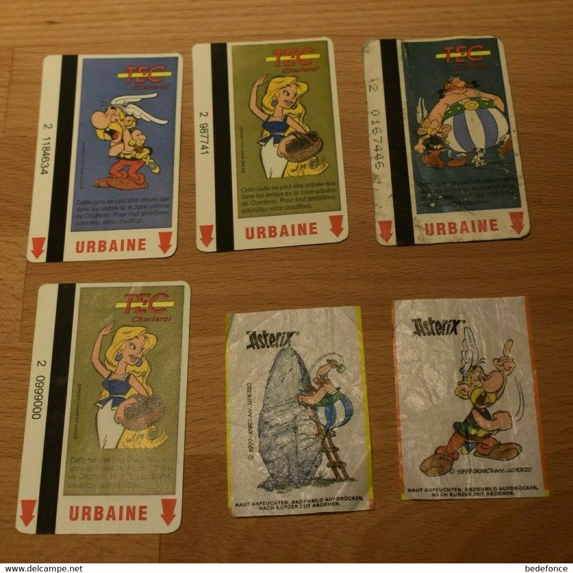 Astérix Lot De 4 Cartes Titres De Transport Bus TEC Wallon 2002 Et 2 Tatouages - Objets Publicitaires