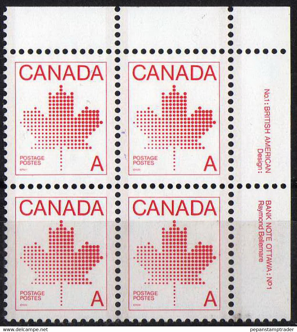 Canada - #907 - MNH PB Of 4 - Plate Number & Inscriptions