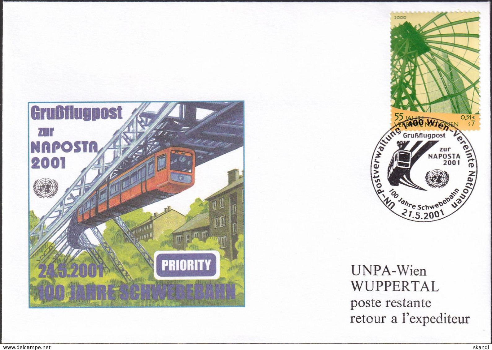 UNO WIEN 2001 Grussflugpost Zur Naposta 2001 Brief - Briefe U. Dokumente