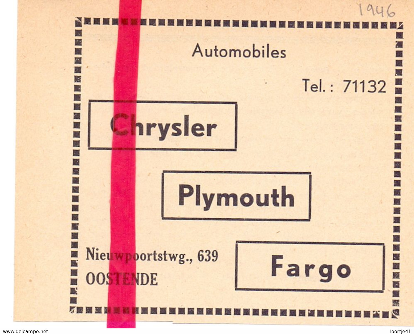 Orig. Knipsel Coupure Tijdschrift - Pub Reclame - Oostende - Auto's Chrysler, Plymouth, Fargo - 1946 - Non Classés