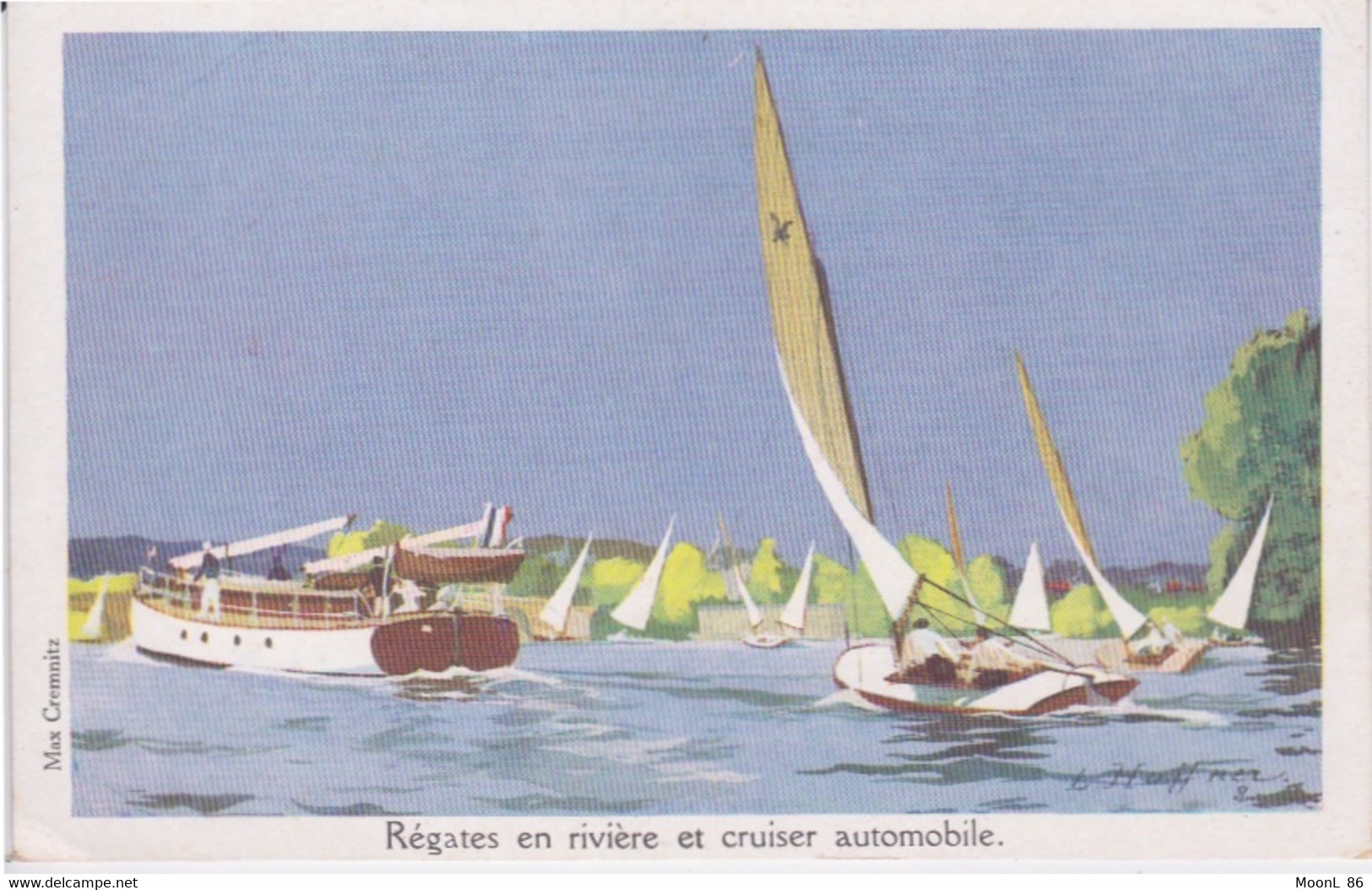 Illustration L. HAFFNER -  REGATE EN RIVIERE ET CRUISER AUTOMOBILE - - NAVIRE BATEAU - Haffner