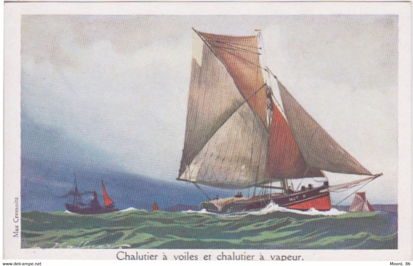 Illustration L. HAFFNER - CHALUTIER A VOILES ET CHALUTIER A VAPEUR - NAVIRE BATEAU - Haffner