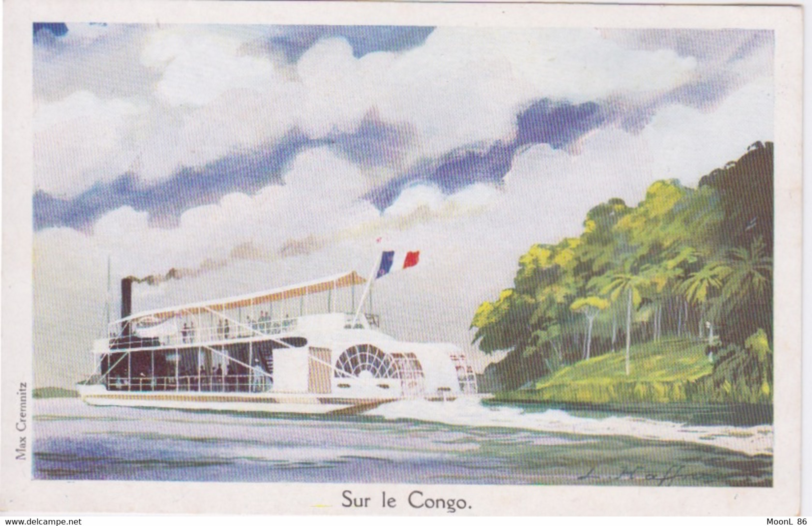 Illustration L. HAFFNER - NAVIRE BATEAU A ROUE  - SUR LE CONGO - Haffner