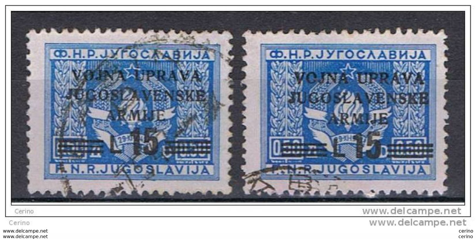 LITORALE  SLOVENO:  1947  OCCUPAZ. JUGOSLAVA  -  £.15/0,50 D. OLTREMARE  US. -  RIPETUTO  2  VOLTE  -  SASS. 74 - Occ. Yougoslave: Littoral Slovène