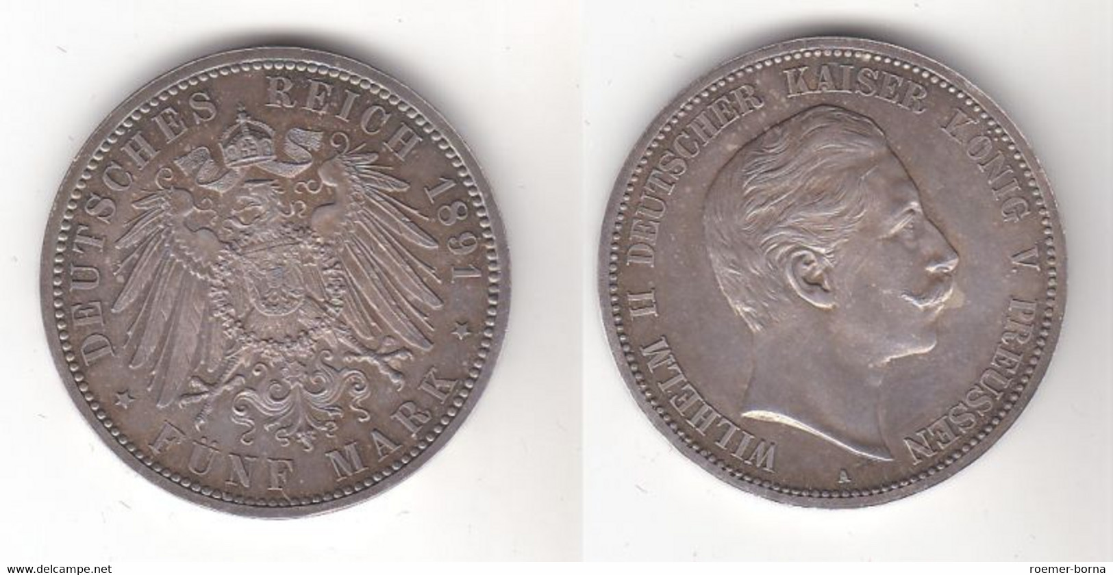 5 Mark Silber Münze Preussen Wilhelm II 1891 A Stgl. (119418) - 2, 3 & 5 Mark Argent