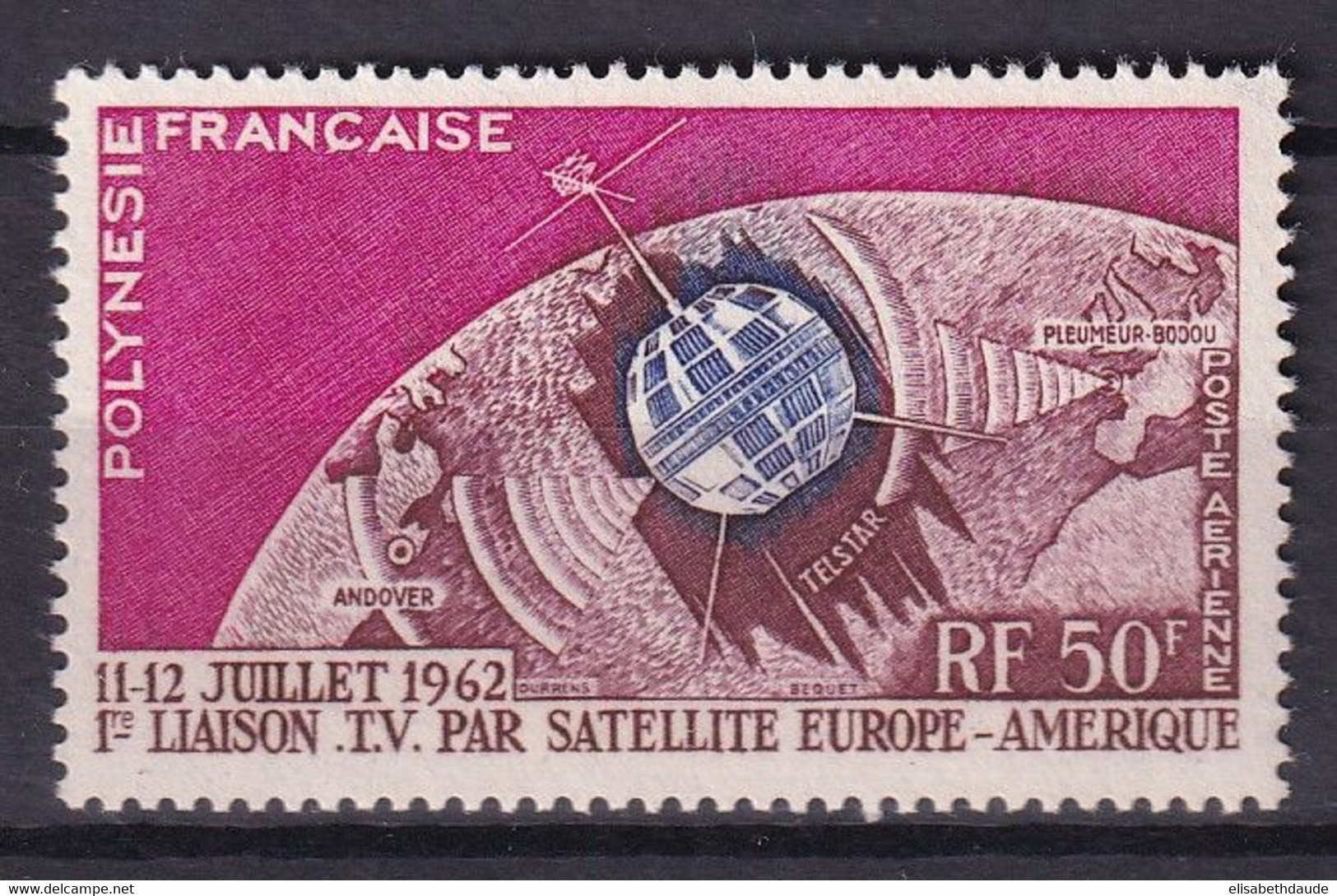 POLYNESIE - 1962 - POSTE AERIENNE YVERT N° 6 ** MNH - COTE = 14 EUR. - TELECOMMUNICATIONS - Unused Stamps