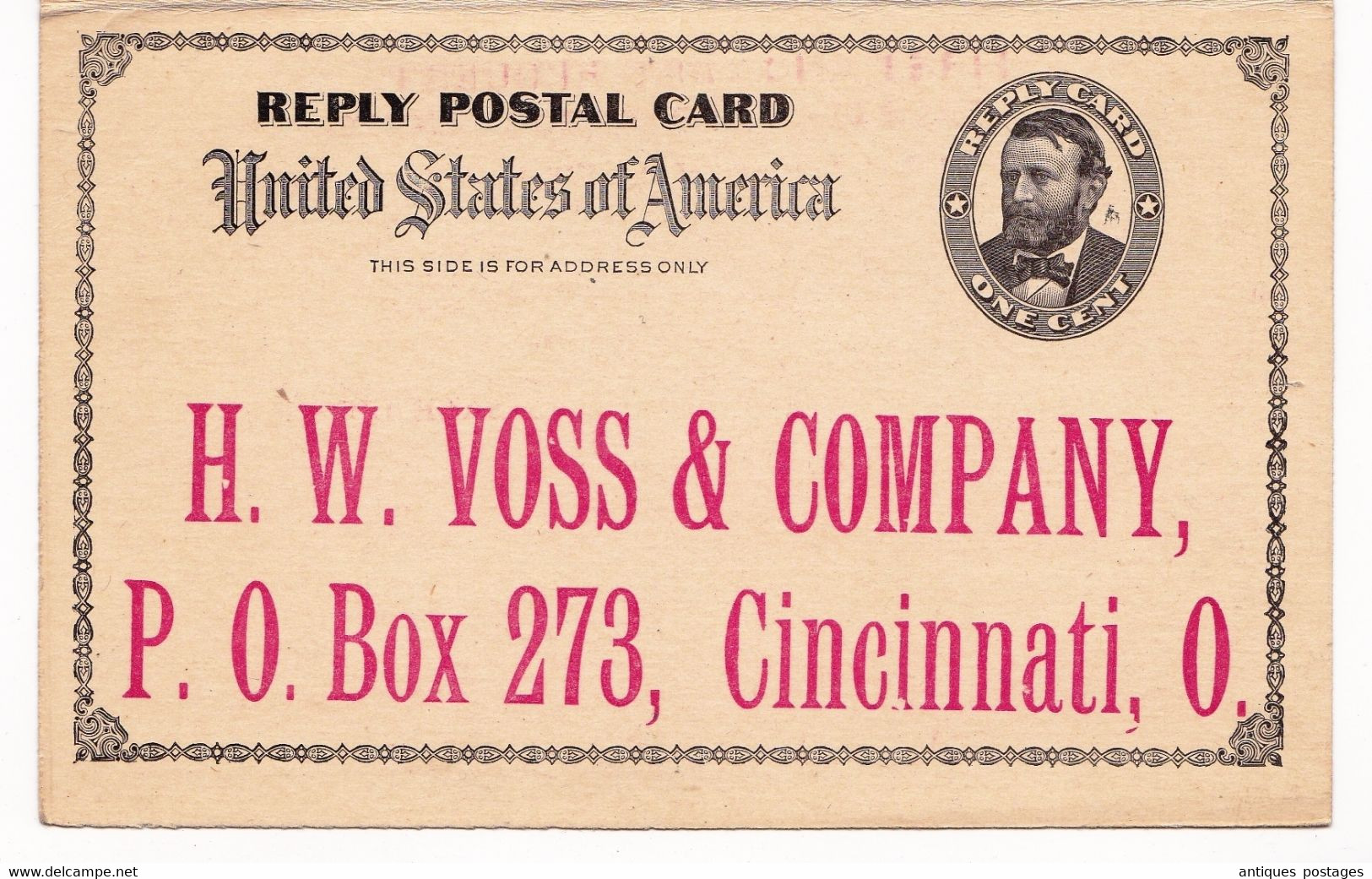 USA Postal Card With Paid Reply One Cent H. V. Voss & Compagny Cincinnati Eugene Hannemann - 1901-20