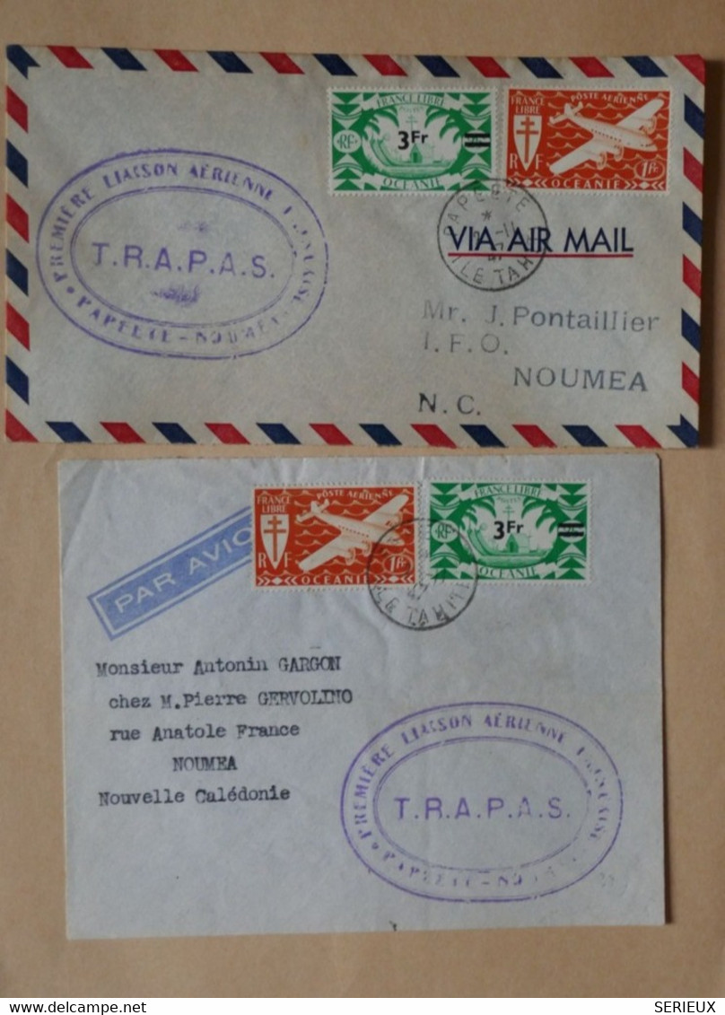 X16  OCEANIE LETTRES RARES PASSAGE DU TARIF 3 F A 4F,LE 1ER JOUR LU.2 NOV 1947 AVEC DEUX EX + 1ER VOL POUR NOUMEA - Luchtpost