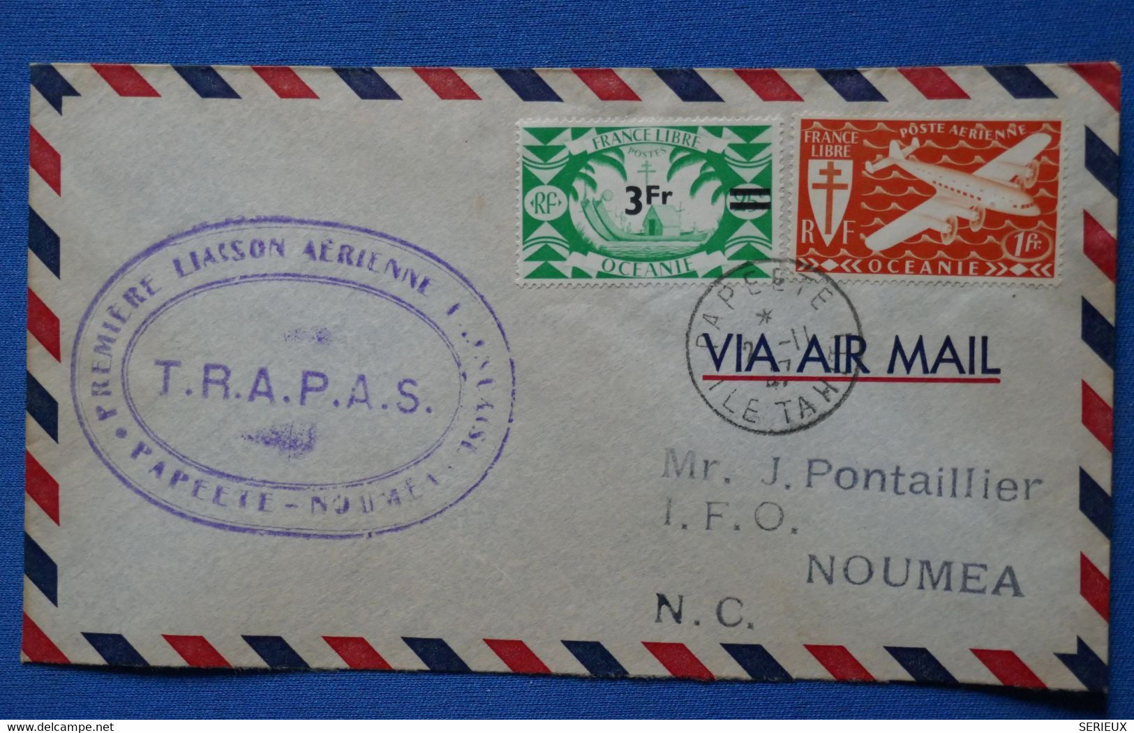 X16  OCEANIE LETTRES RARES PASSAGE DU TARIF 3 F A 4F,LE 1ER JOUR LU.2 NOV 1947 AVEC DEUX EX + 1ER VOL POUR NOUMEA - Airmail