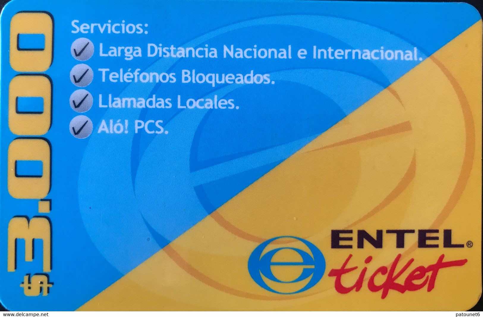 CHILI  -  Recharge  -  ENTEL Ticket  -  $ 3.000 - Cile