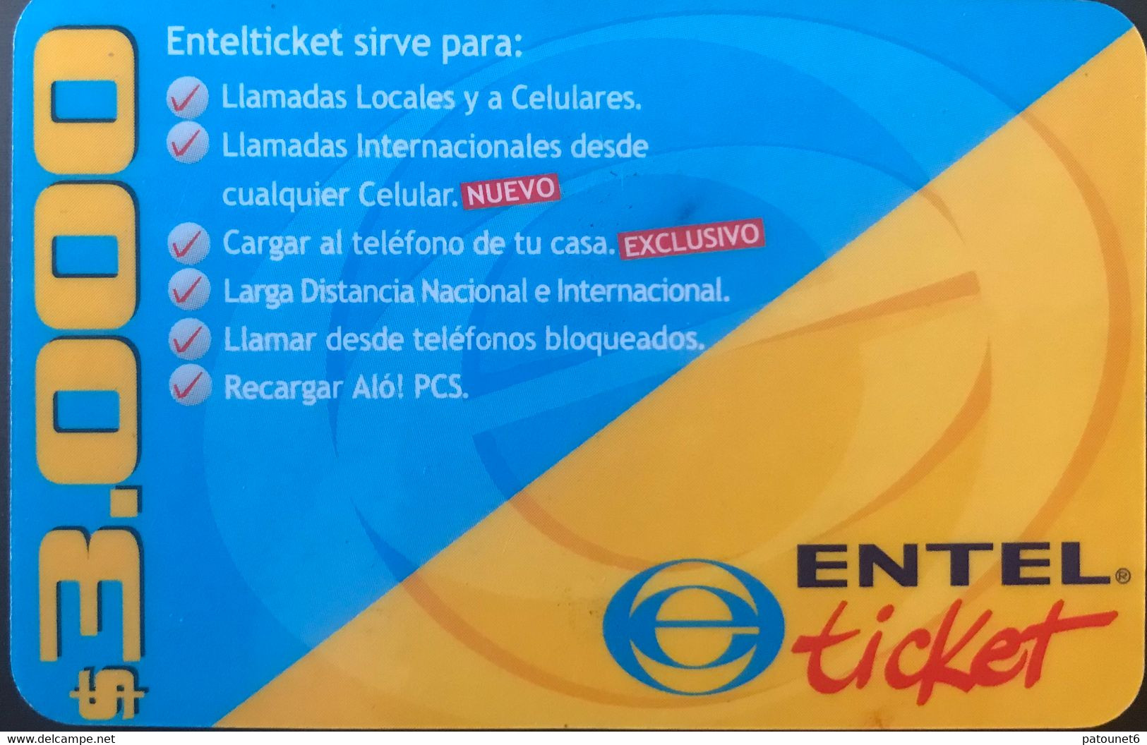 CHILI  -  Recharge  -  ENTEL Ticket  -  $ 3.000 - Chile