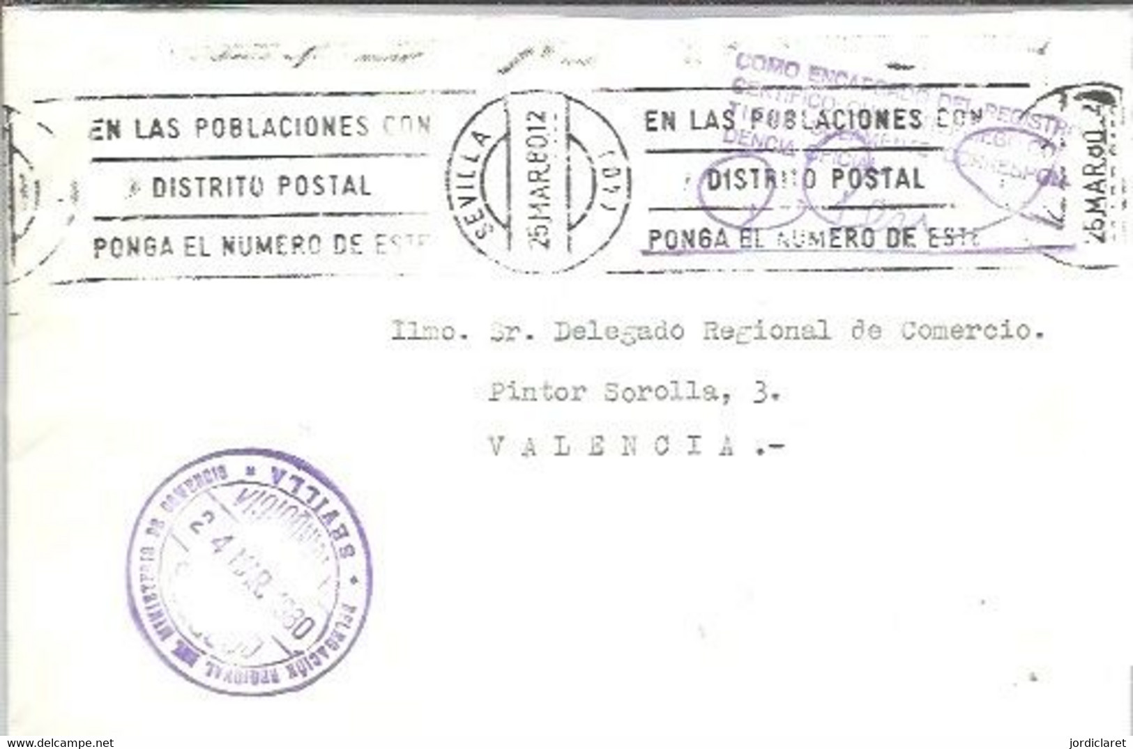 DELEGACION DEL MINISTERIO DE COMERCIO  SEVILLA   1980 - Vrijstelling Van Portkosten