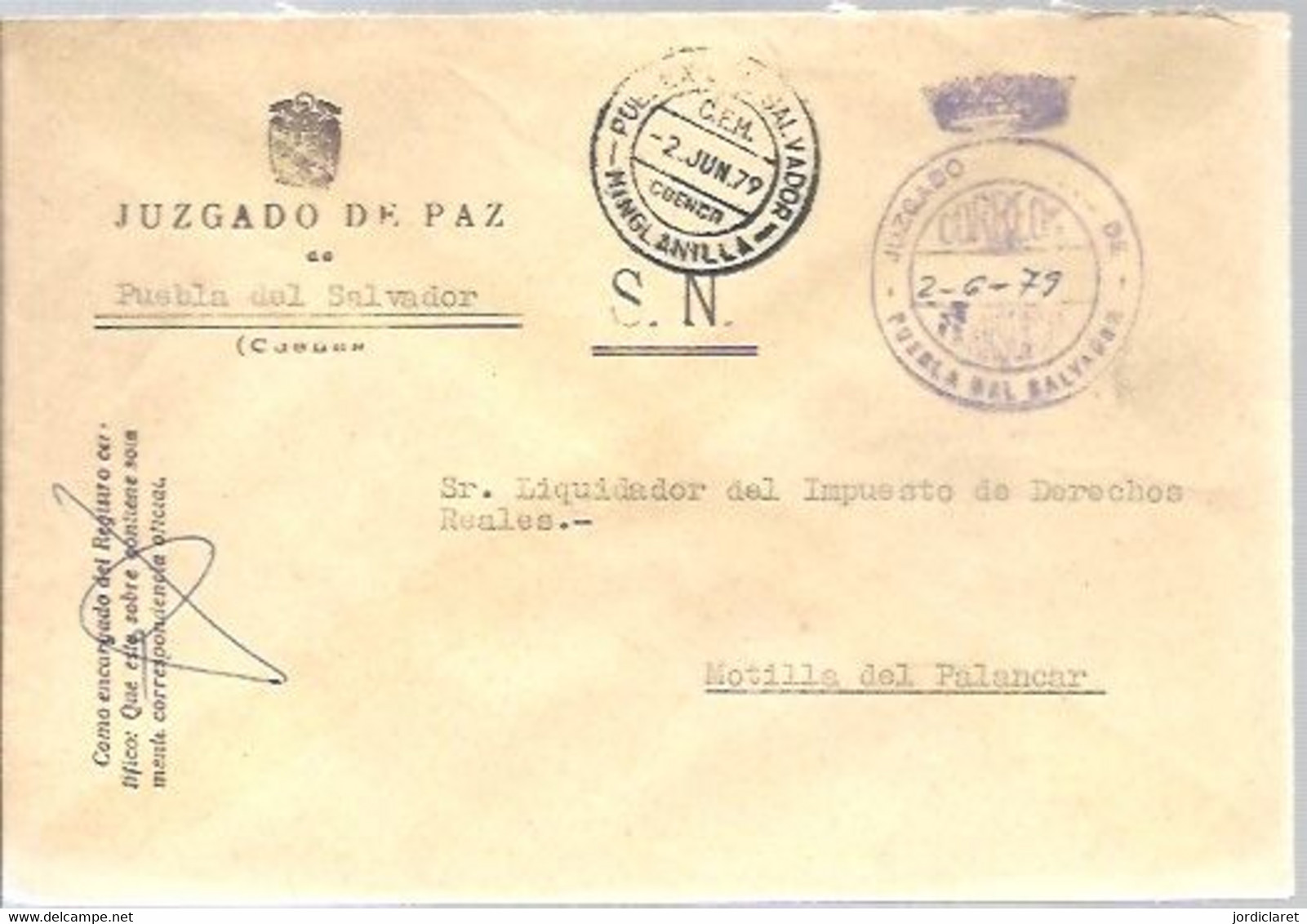 JUZGADO DE PAR  PUEBLA DEL SALVADOR  CUENCA - Franchise Postale