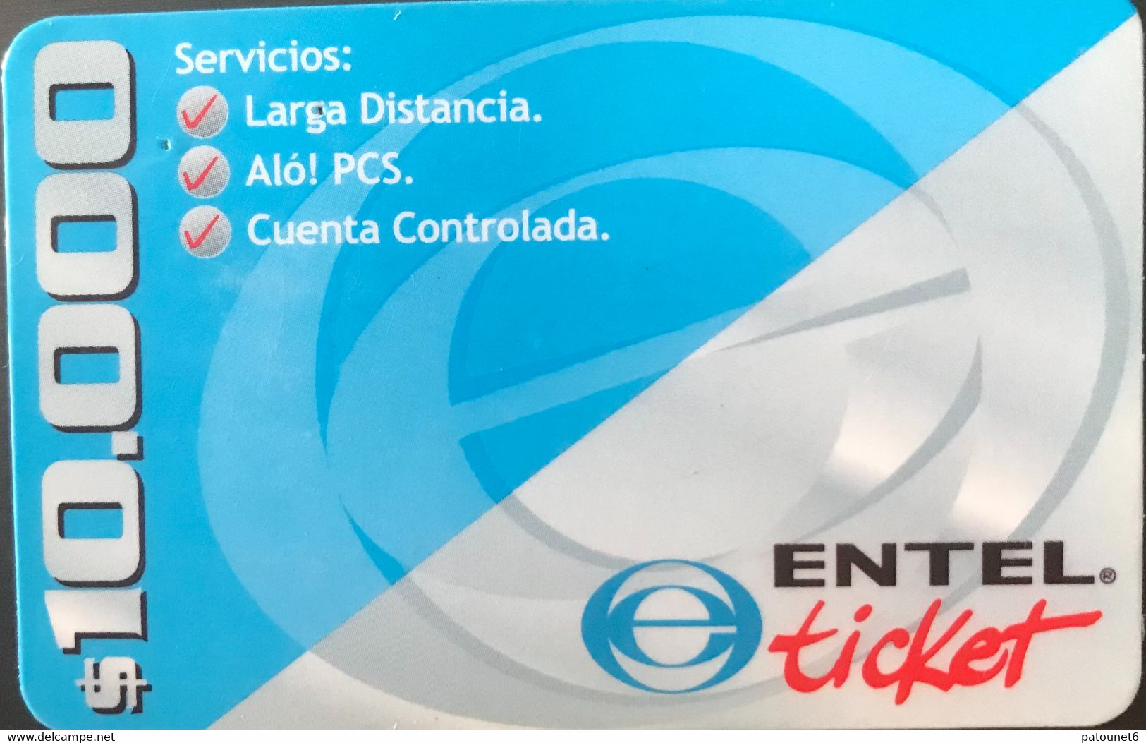 CHILI  -  Recharge  -  ENTEL Ticket  -  $ 10.000 - Chili