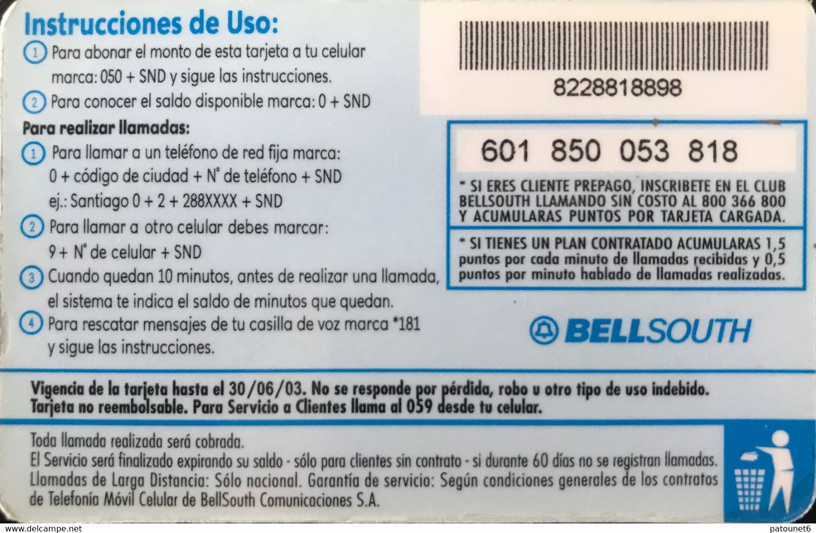 CHILI  -  Recharge  -  BELLSOUTH  Prepago  -  $  5.000 - Chile