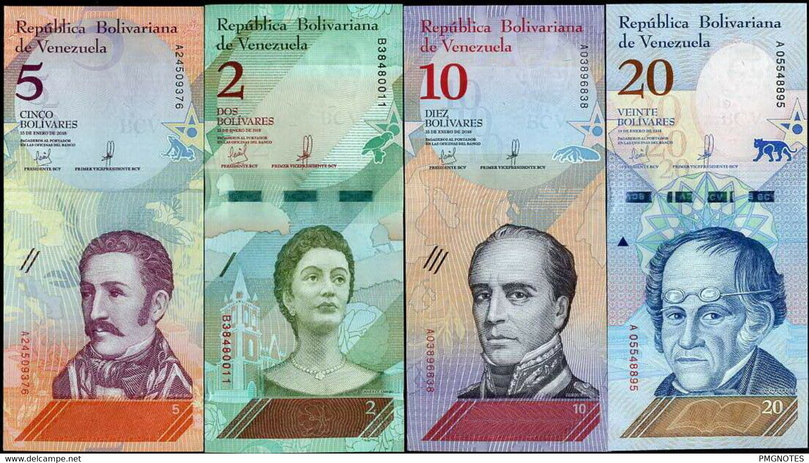 VENEZUELA SET 4 PCS 2 5 10 20 BOLIVARES 2018 P 101 102 103 104 UNC - Venezuela