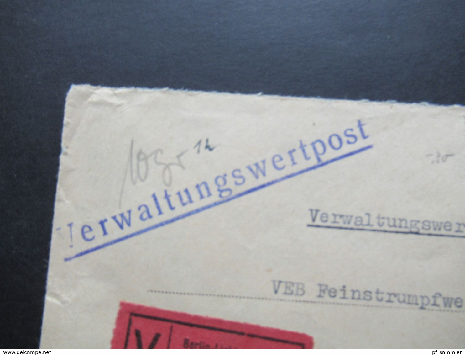 Dienst 1956 Verwaltungswertpost V Brief Berlin Lichtenberg -Lichtenstein VEB Elektrokohle Marke Handschriftl. Entwertet - Altri & Non Classificati