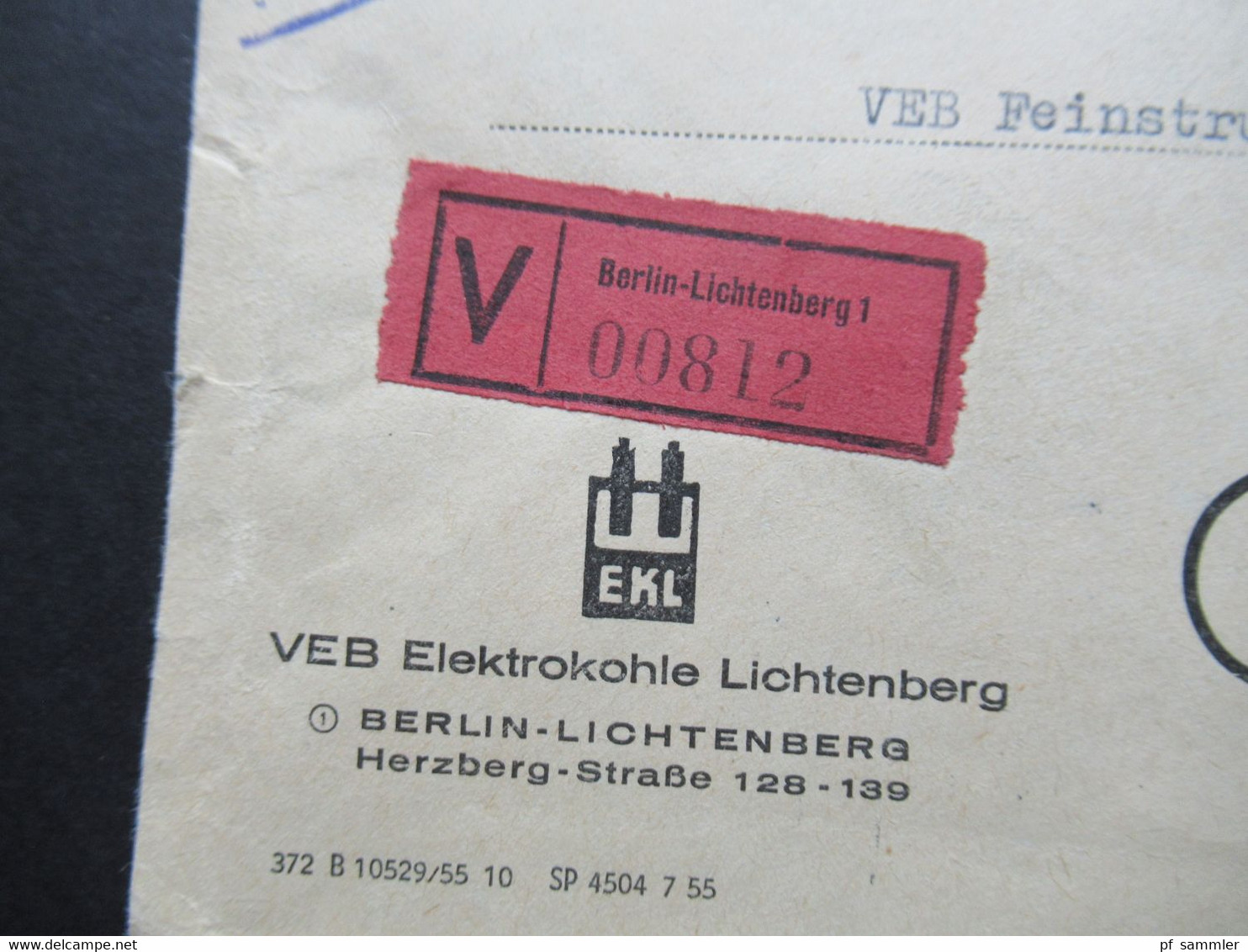 Dienst 1956 Verwaltungswertpost V Brief Berlin Lichtenberg -Lichtenstein VEB Elektrokohle Marke Handschriftl. Entwertet - Other & Unclassified