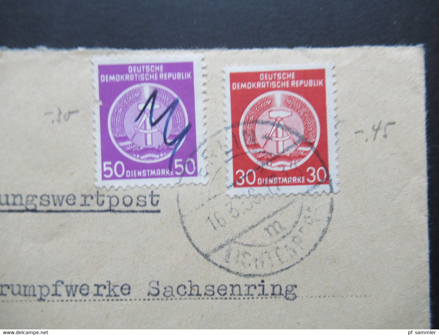 Dienst 1956 Verwaltungswertpost V Brief Berlin Lichtenberg -Lichtenstein VEB Elektrokohle Marke Handschriftl. Entwertet - Sonstige & Ohne Zuordnung