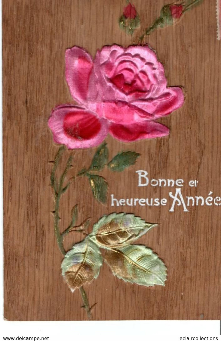 Thème. Carte Postale   Support Bois .  Fleur Une Rose. Bonne Année   (voir Scan) - Other & Unclassified