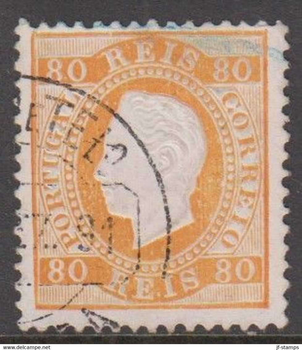 1871. Luis I. 80 REIS Perforated 12½. Orangeyellow. (Michel 40ybB) - JF423352 - Usati