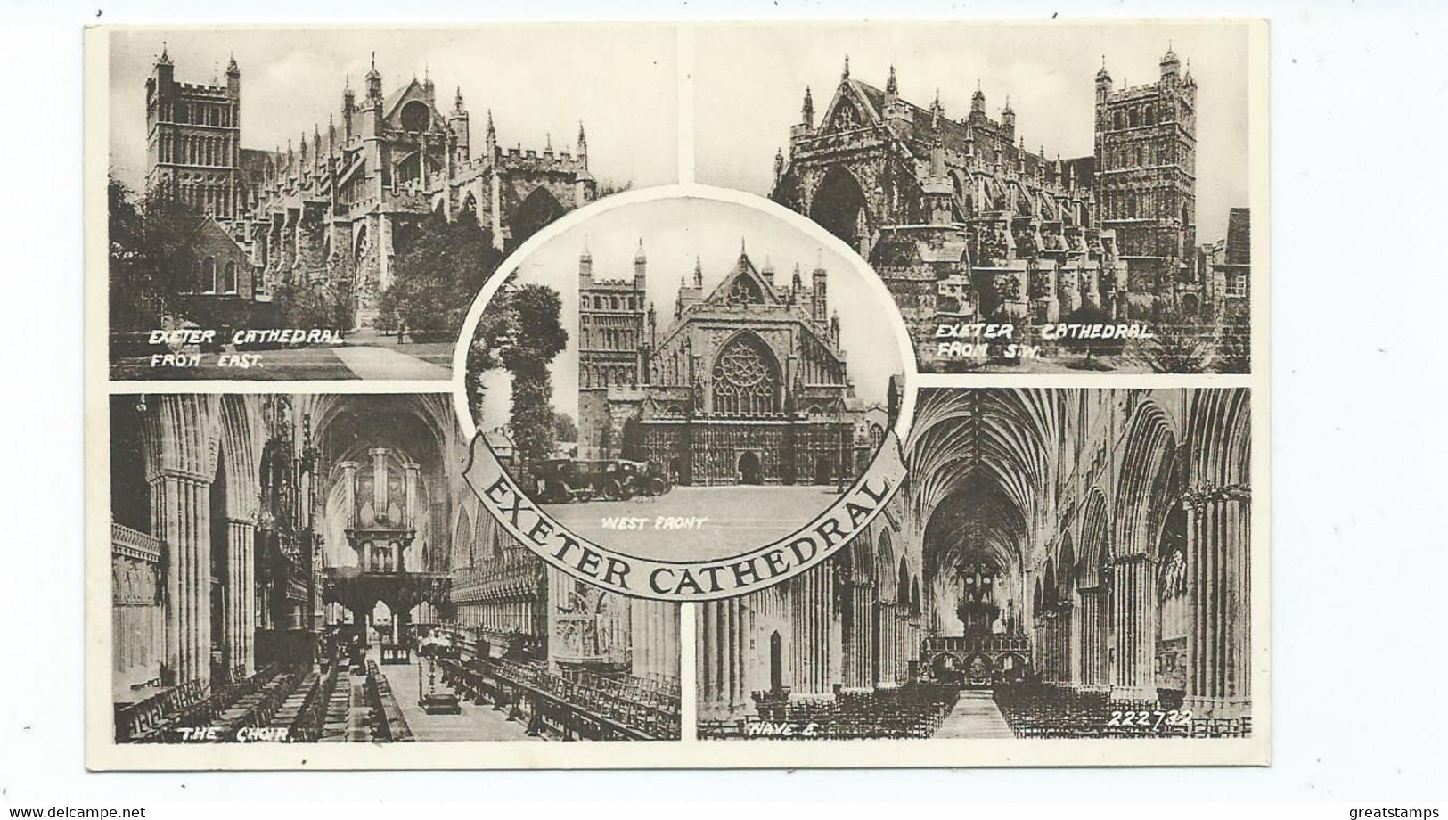 Devon Exeter Cathedral Postcard Multiview . Valentine's Sepiatype Unused - Exeter