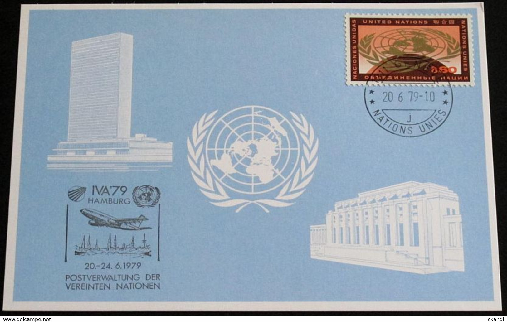 UNO GENF 1979 Mi-Nr. 80 Blaue Karte - Blue Card Mit Erinnerungsstempel IVA79 HAMBURG - Cartas & Documentos