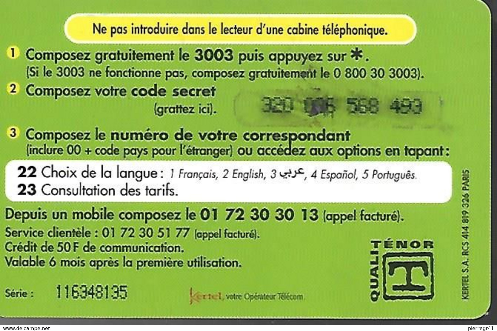 CARTE²-PREPAYEE-FRANCE-1999-KERTEL-50F-PARLOTTE -COQ -Plastic Epais Glacé-Grattée-TBE-RARE - Gallinaceans & Pheasants