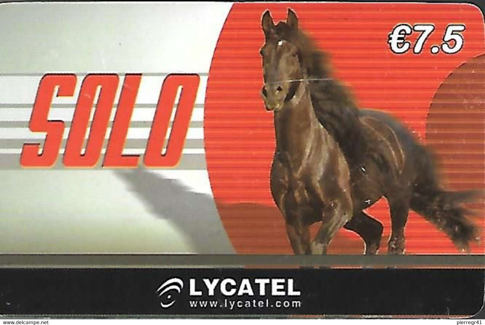 CARTE²-PREPAYEE-FRANCE-2015-LYCATEL-7,5€-SOLO-CHEVAL -Plastic Fin Glacé-Grattée-BE-RARE - Pferde