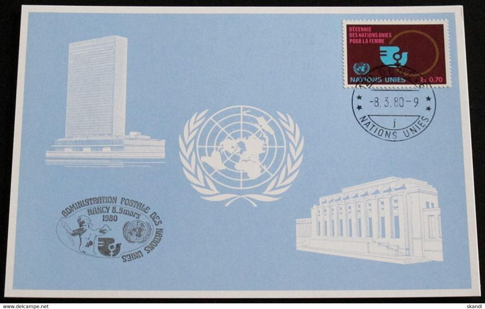 UNO GENF 1980 Mi-Nr. 88 Blaue Karte - Blue Card Mit Erinnerungsstempel NANCY - Covers & Documents