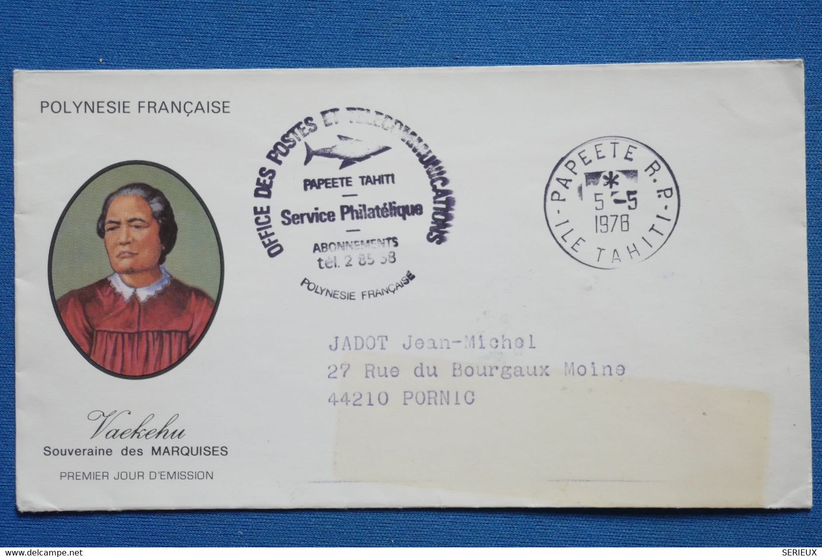 X17  POLYNESIE FRANCE BELLE LETTRE 1978    PREMIER JOUR  POUR PORNIC  + AFFRANCHISSEMENT PLAISANT - Cartas & Documentos