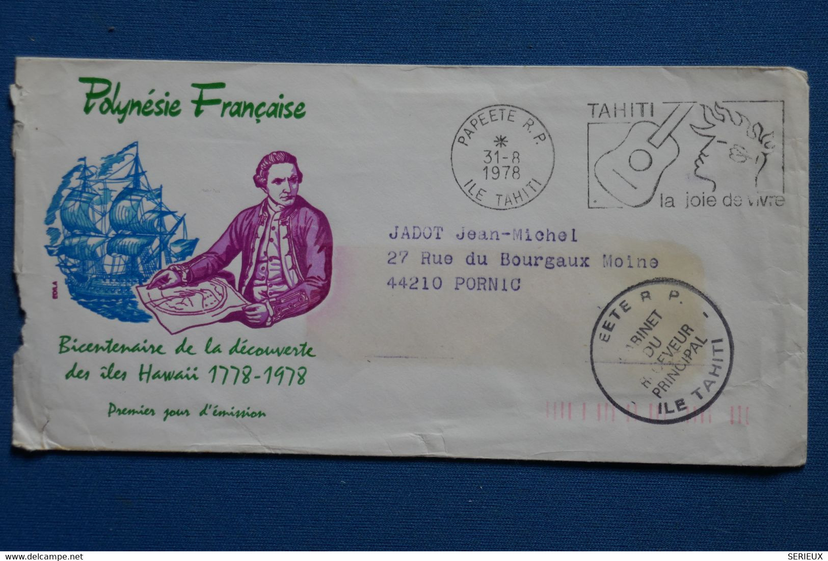 X17  POLYNESIE FRANCE BELLE LETTRE   1978    PREMIER JOUR PAPEETE  POUR PORNIC  + AFFRANCHISSEMENT PLAISANT - Briefe U. Dokumente