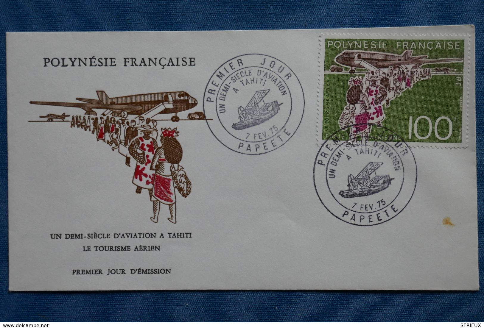 X17  POLYNESIE FRANCE BELLE LETTRE   1975    PREMIER JOUR PAPEETE  POSTE AERIENNE  N 91 + AFFRANCHISSEMENT PLAISANT - Briefe U. Dokumente