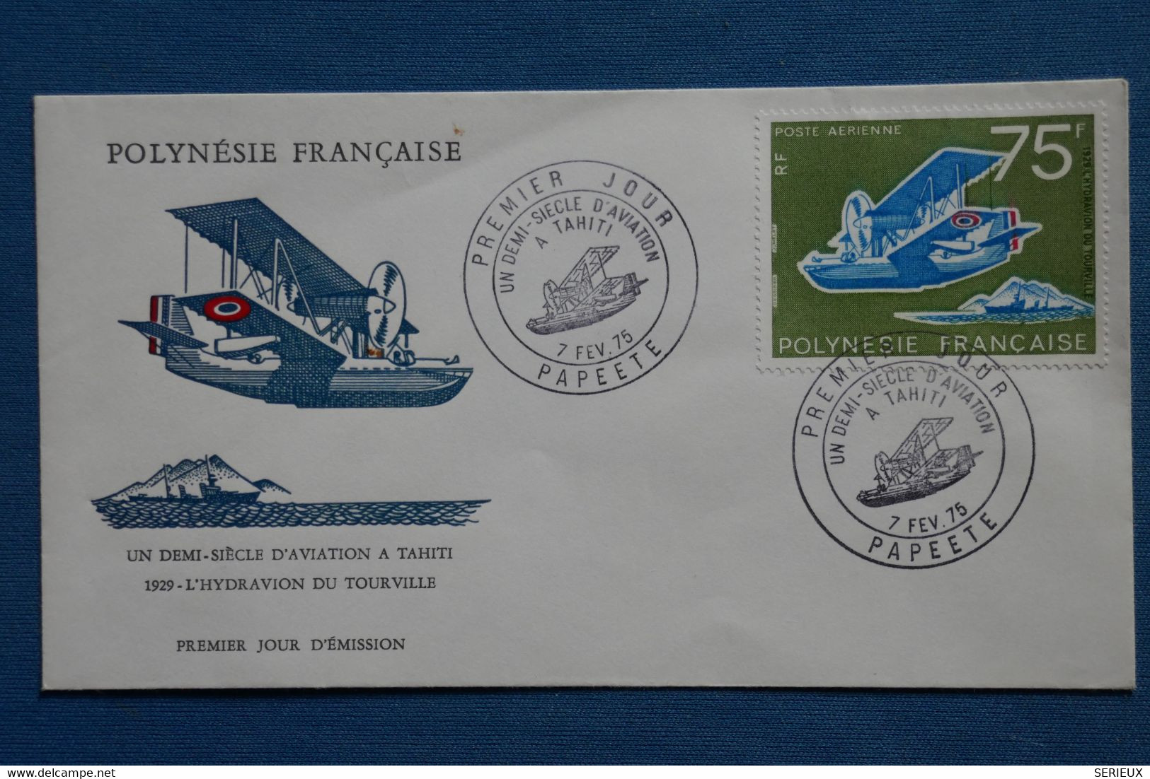 X17  POLYNESIE FRANCE BELLE LETTRE   1975    PREMIER JOUR PAPEETE  POSTE AERIENNE TOUR  N 90 + AFFRANCHISSEMENT PLAISANT - Storia Postale