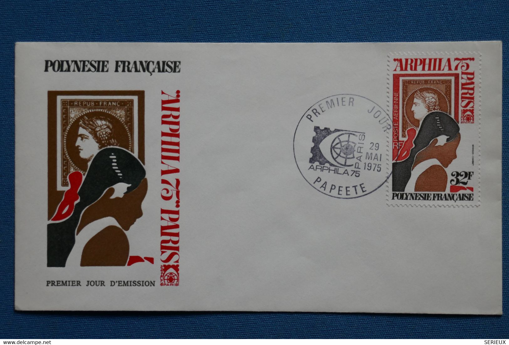 X17  POLYNESIE FRANCE BELLE LETTRE   1975    PREMIER JOUR POSTE AERIENNE PAPEETE     N 92 . 32 F+ AFFRANCH. PLAISANT - Storia Postale