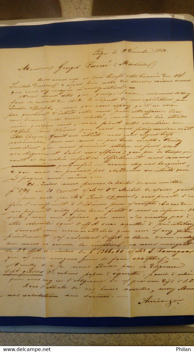 Belgique - LAC De Liège à Marseille - Envoyée Par La Firme Ancion & Cie - DC Rouge Du 10/12/1851 Avec Indication Horaire - 1851-1857 Medaglioni (6/8)