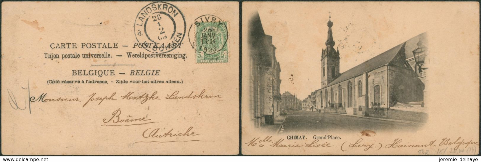 DESTINATION - N°56 SBD Sur CP Vue (Chimay) Expédiée De Sivry (1903)> Boême (Autriche) + Arrivée - Rural Post