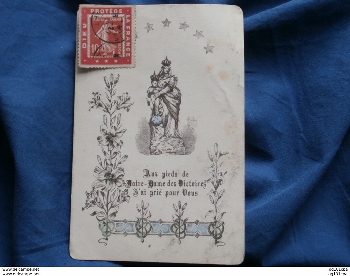 Porte Timbre "Dieu Protège La France" 1909 Cp "j'ai Prié Pour Vous" 2 Scans - Brieven En Documenten