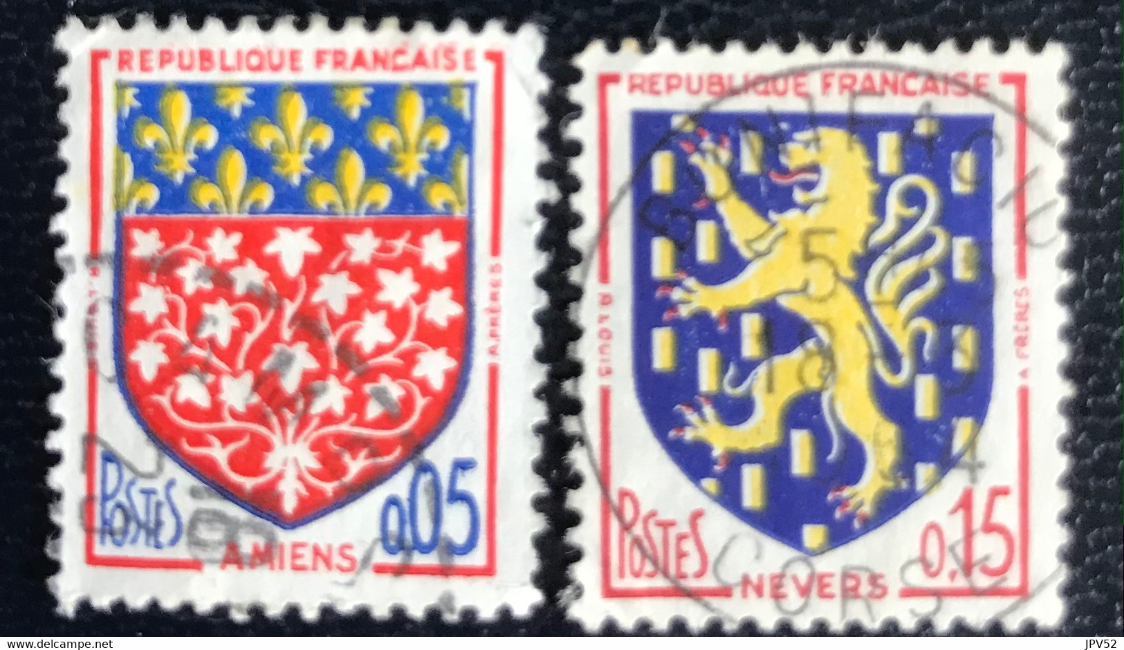 France - République Française - W1/14 - (°)used - 1962 - Michel 1406/07 - Stadswapens Amiens - Nevers - Usati